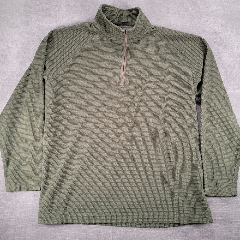 L.L.Bean Waffle Knit Quarter Zip Pullover Fleece Sweater Green‎ XL